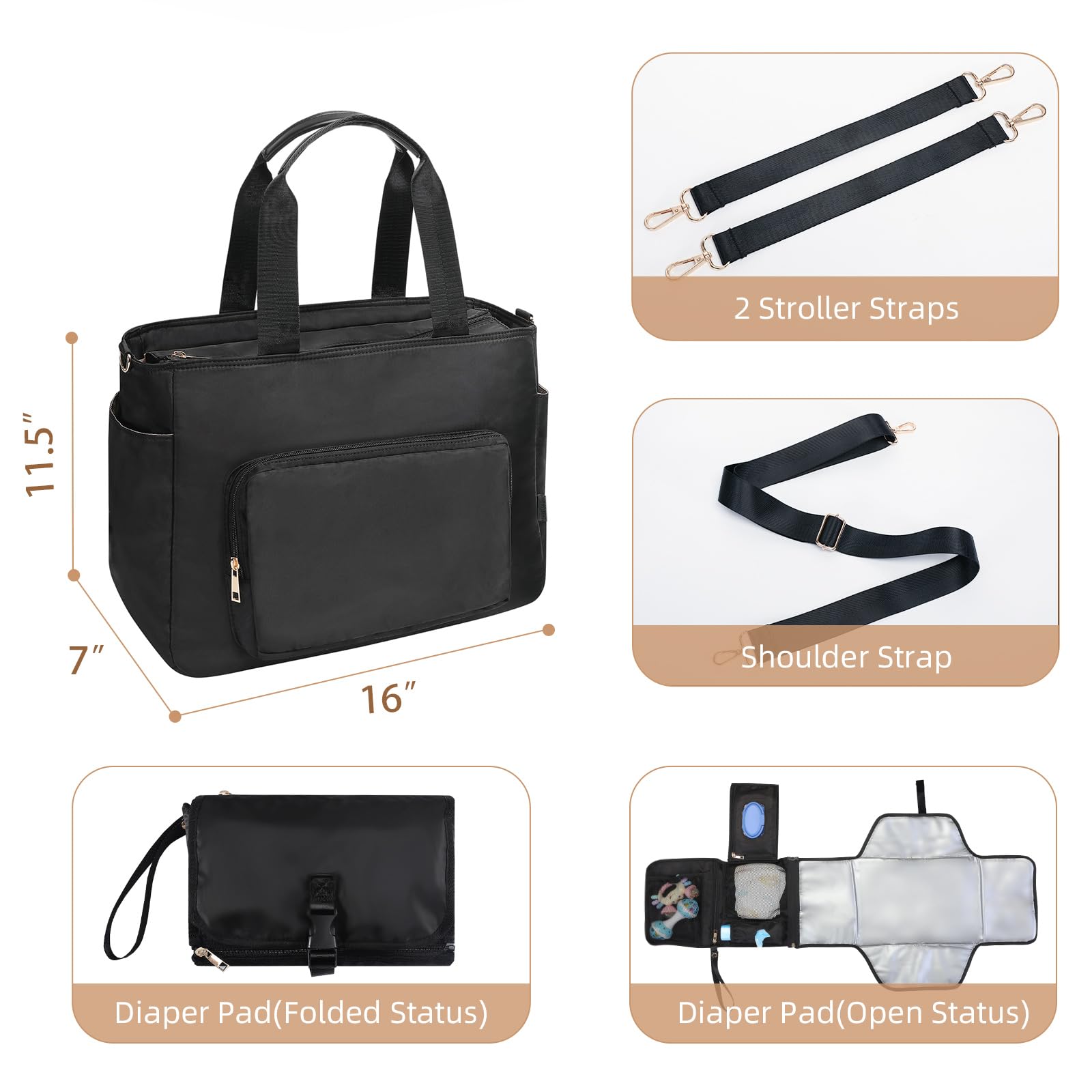 Borsa per pannolini, grande borsa per pannolini con scomparto per laptop e fasciatoio individuale