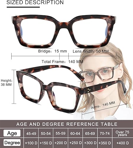 Miniatura 6 de Hubeye 4 pares de lentes de lectura retro de gran tamaño con marco grande para hombres y mujeres, cuadrados, estilo Oprah, bloqueo de luz azul,