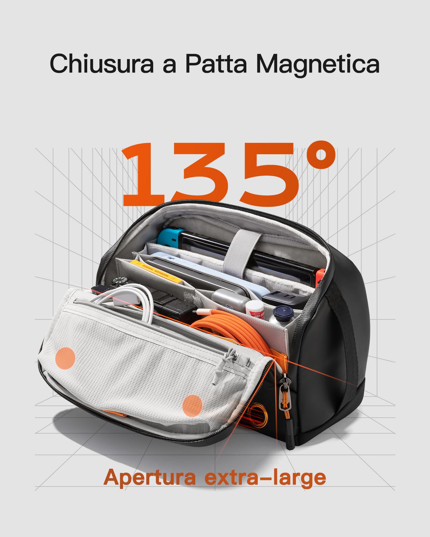 Inateck Sling Bag X-Modo, Borsa per Accessori Elettronici Resistente agli Schizzi, Zaino Monospalla Design con Apertura a 135°, Nero
