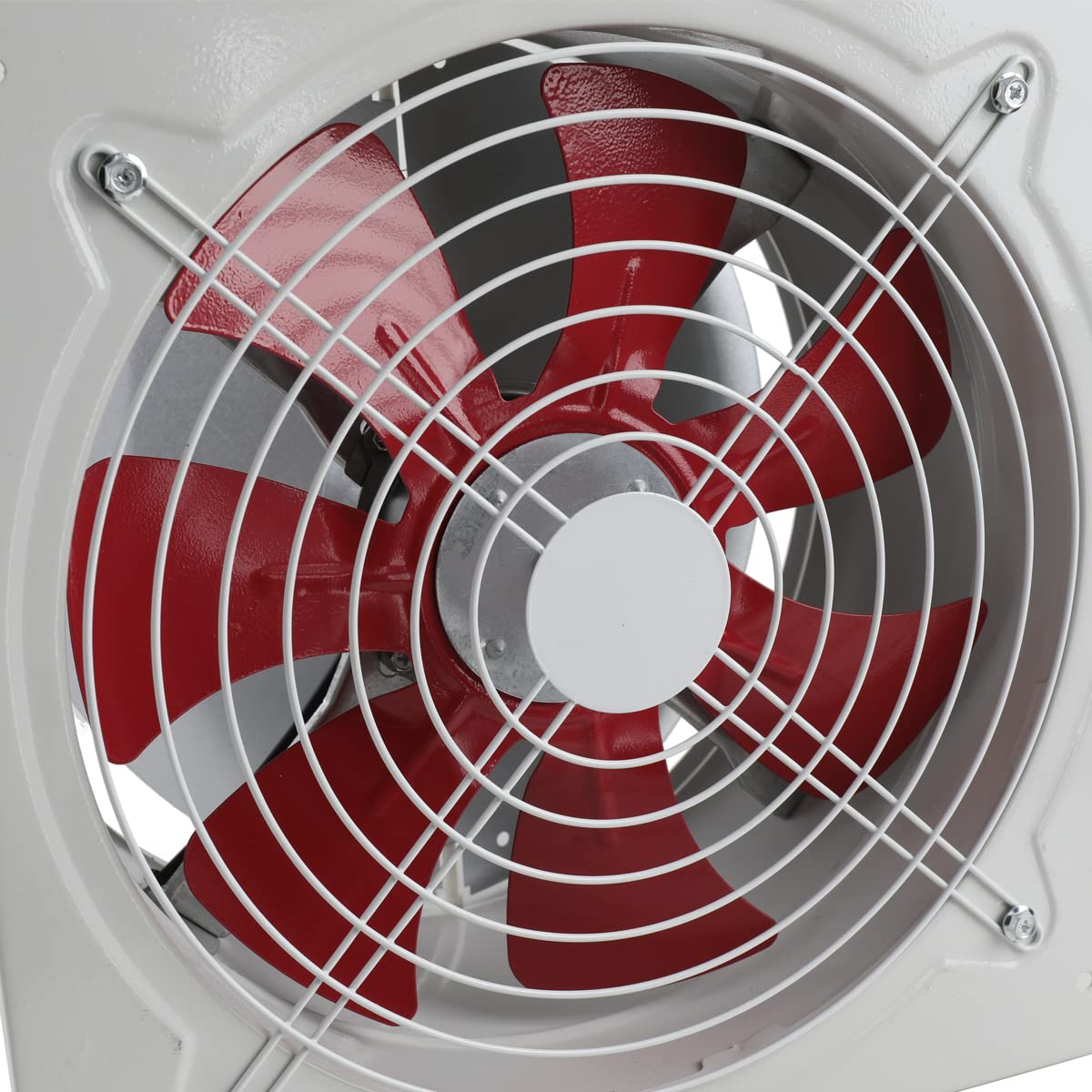 Ventilateur axial 220 V 12" 300 mm Ventilateur axial Ventilateur d'extraction d'air de cuisine Ventilateur mural en métal industriel pour salle de bain garage Pales blanches et rouges 2650 m³/h