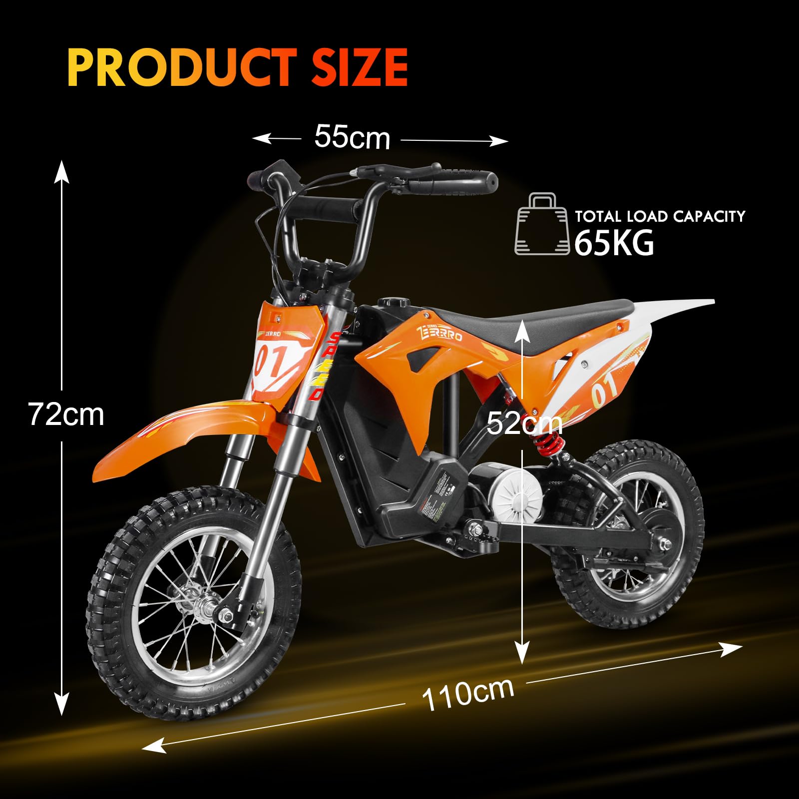 CCLIFE Elektro Motorrad Kinder Lithiumbatterie 36V 300W, 8/12/25 km/h, Elektrisch Pocket Bike Dirt Bike, Geschwindigkeit einstellbar, Max.65kg, Orange