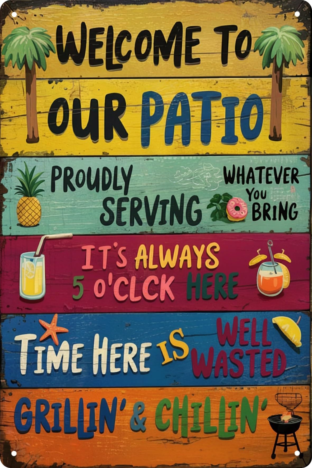 Welcome To Our Patio Bbq Funny Retro Metal Tin Signs Wall Decor 12x8 in