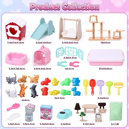 Miniatura 2 de Lorfancy Caja de arena para gatos, kit de arena para niños, juguete sensorial de cubo de 2.2 libras, arena mágica, figuras de gato para mascotas,