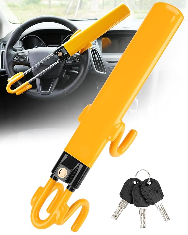 Tevlaphee Steering Wheel Lock Anti-Theft Car Device Heavy Duty Security Car Lock Antitheft Locking Devices Great Deterrent Adjustable Car Wheel Lock Anti Theft for Vehicle Truck with 3 Keys(Yellow) by Tevlaphee - Used condition - CA$41.40