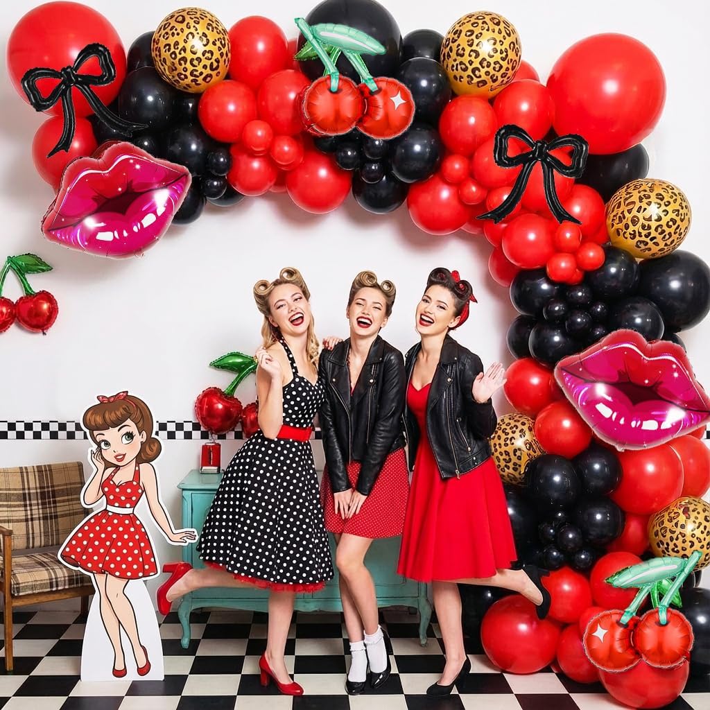 124Pcs Cheetah Cherry Balloon Arch Garland Kit with Black Red Lips Bow Balloons for Leopard Print Birthday Party Decorations, Girls Night Out Bachelorette Party, Kiss The Miss Goodbye - Image 5