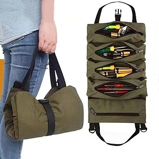 Multi-Pocket Tool Roll Organizer Pouch, with 5 Zipper Tool Pockets, Adjustable Buckle Closure, for Hardware Accessories(1 Piece)