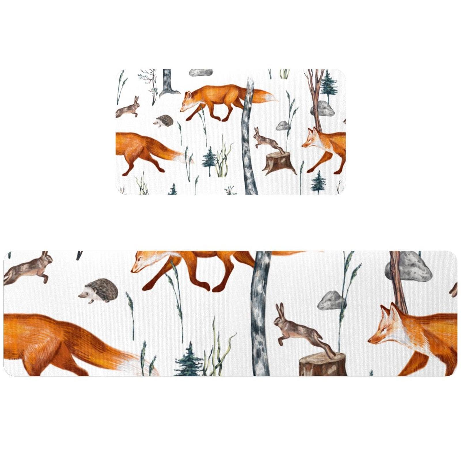 Tapis de cuisine lavable contre les glissades - Set de 2 tapis absorbants motif hérisson
