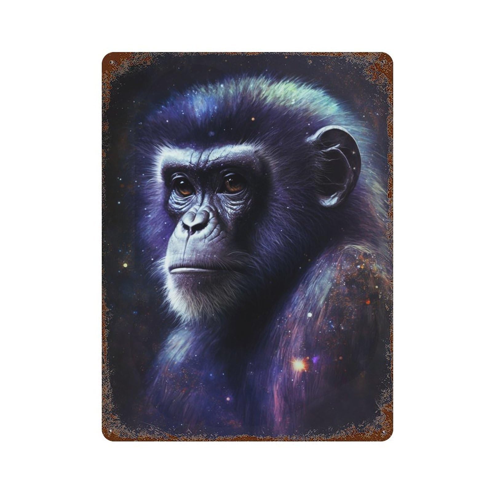 Galactic Chimpanzee Portrait-6 Weathered Tin Sign 15.7"x11.8", Retro Wall Decor for Pub, Kitchen And Man Cave Decor