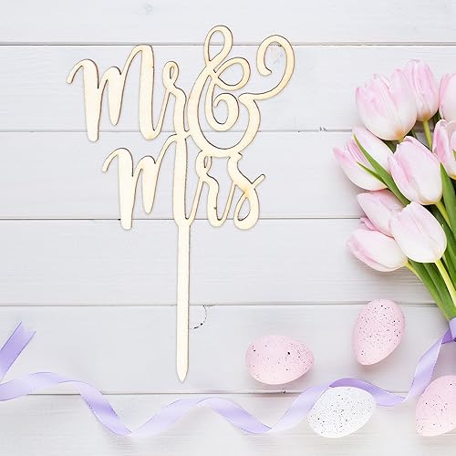 Miniatura 4 de 1 pieza de decoración de pastel de boda Mr and Mrs de madera para decoración de pastel de señor y señora para despedida de soltera, cumpleaños,