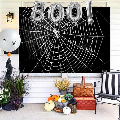 Miniatura 2 de Lofaris Telón de fondo de fotografía de telaraña, negro puro para niños, decoración de fiesta temática de terror para noche de Halloween, fondo de