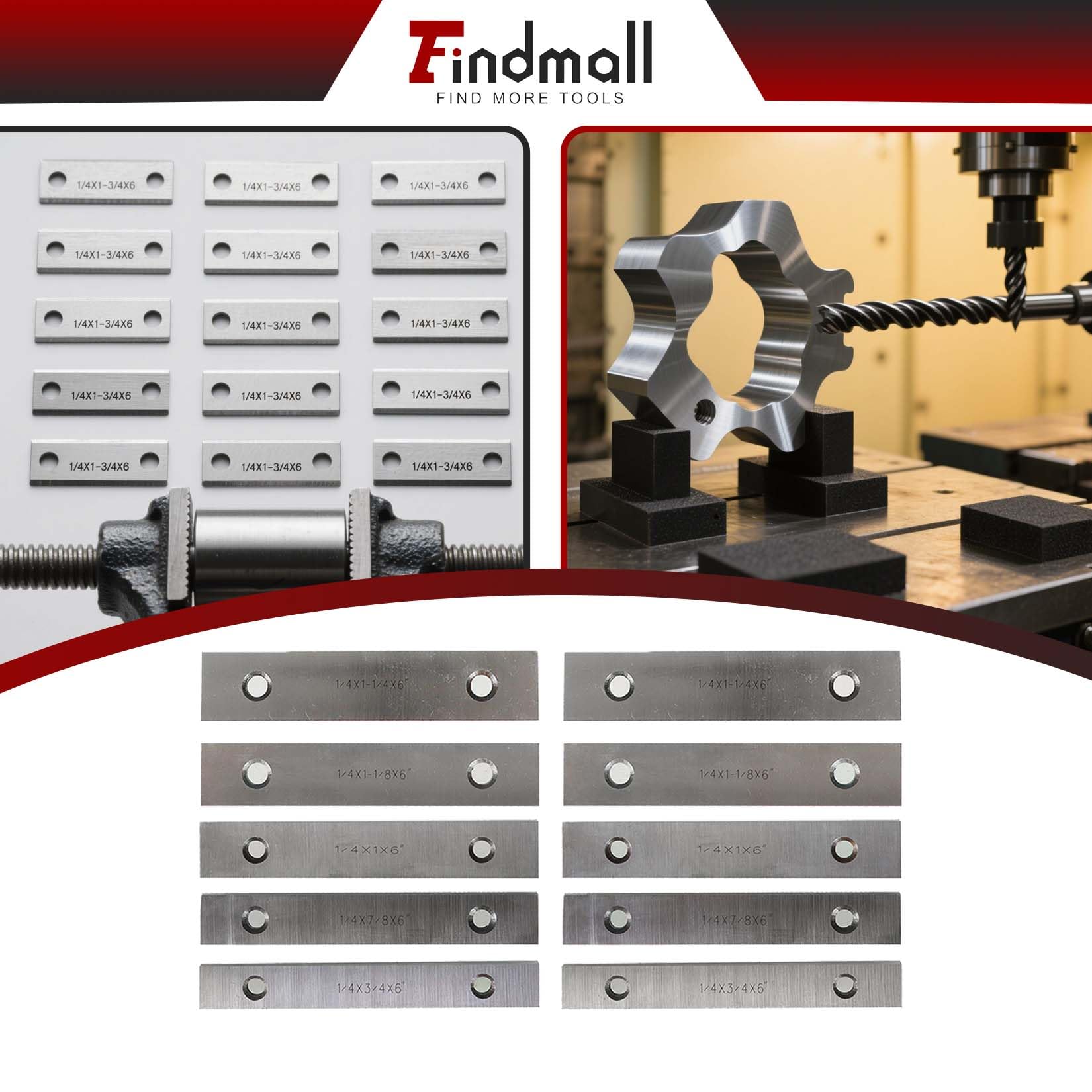 findmall Juego de 9 pares de herramientas de calibre endurecido 1/4 x 6 de precisión paralelo 0002