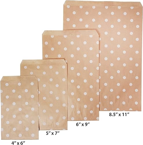 Miniatura 5 de CuteBox Bolsas de regalo de papel plano blanco con lunares (6 x 9 pulgadas) para mercancía, manualidades, recuerdos de fiesta, venta al por menor,