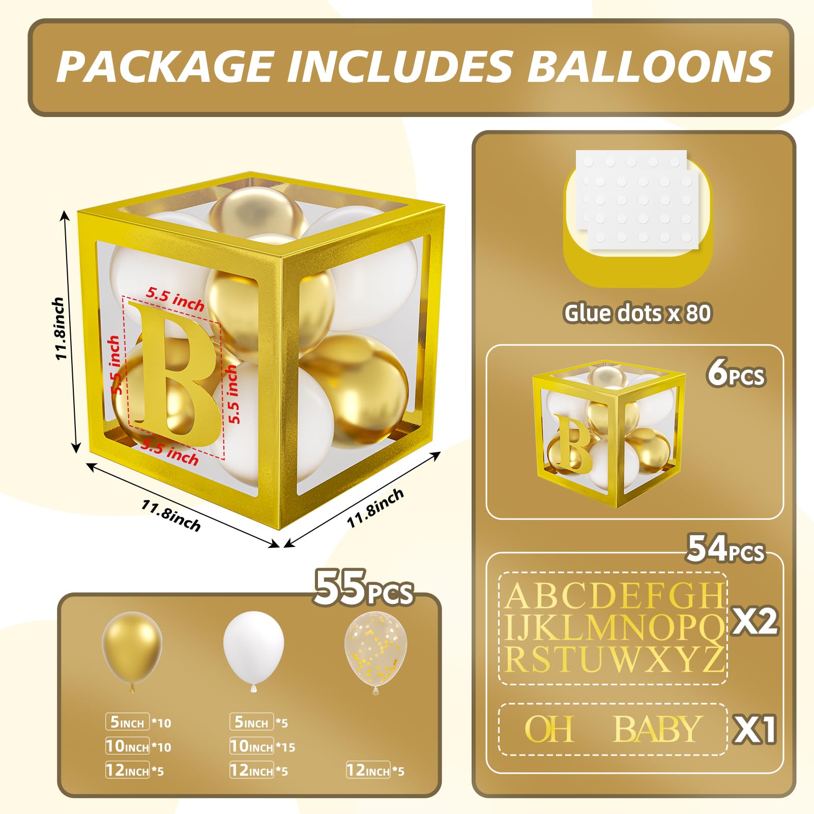 キラキラ100 envelope♡saving♡アクリルBOX在庫なし Amazon.com: Balloon Boxes with Letters, ADOINBY Gold Baby