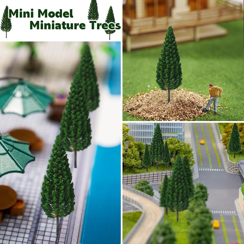 Mini Model Miniature Trees Mixed Train Scenery Architecture Trees Fake Trees for DIY Crafts Building Model Scenery Landscape Dark Green 2.1-3.9 inch 20 PCS