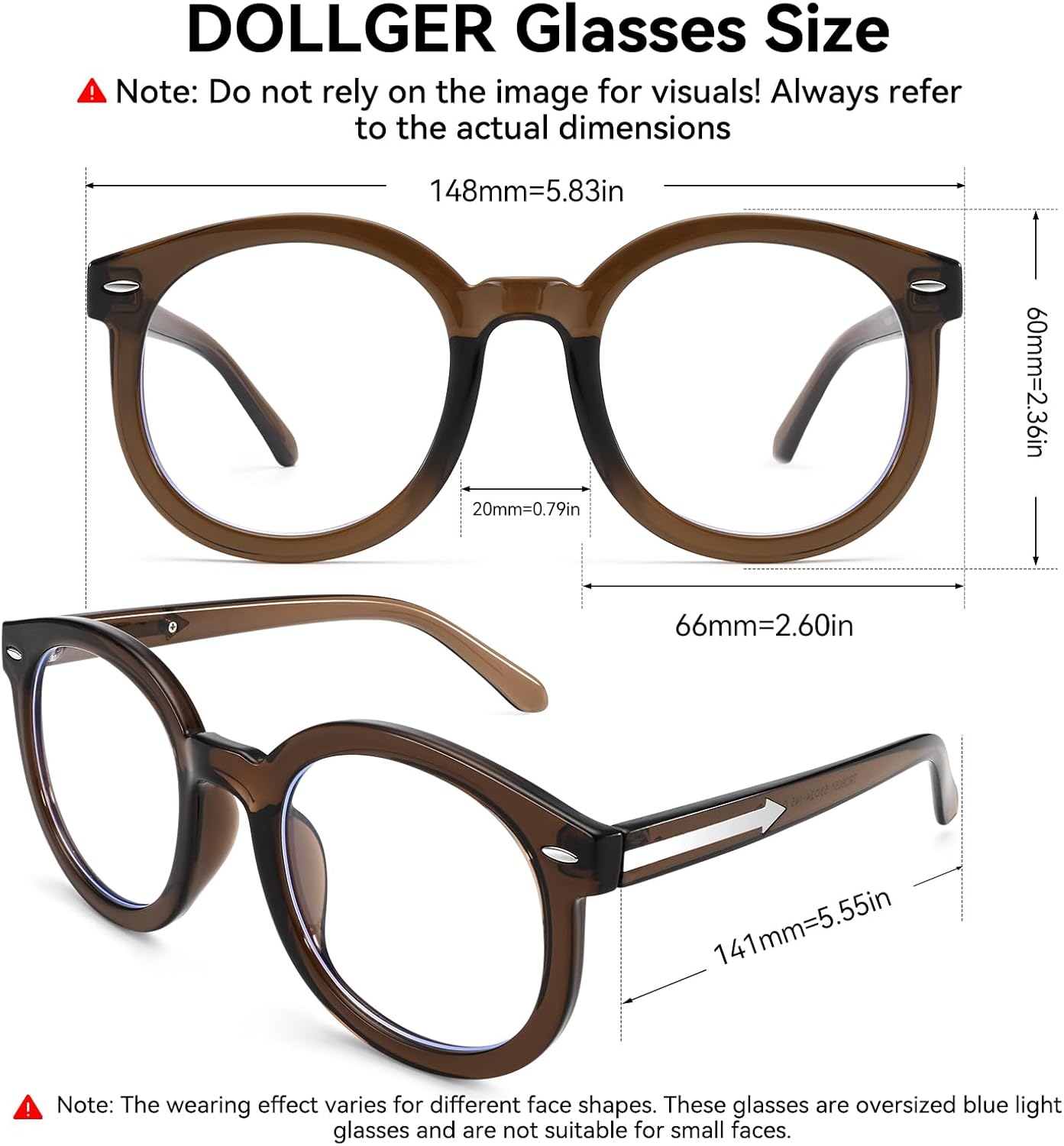 Dollger Oversized Round Blue Light Blocking Glasses for Women Big Large Chunky Frame Anti Bluelight Thick Glasses