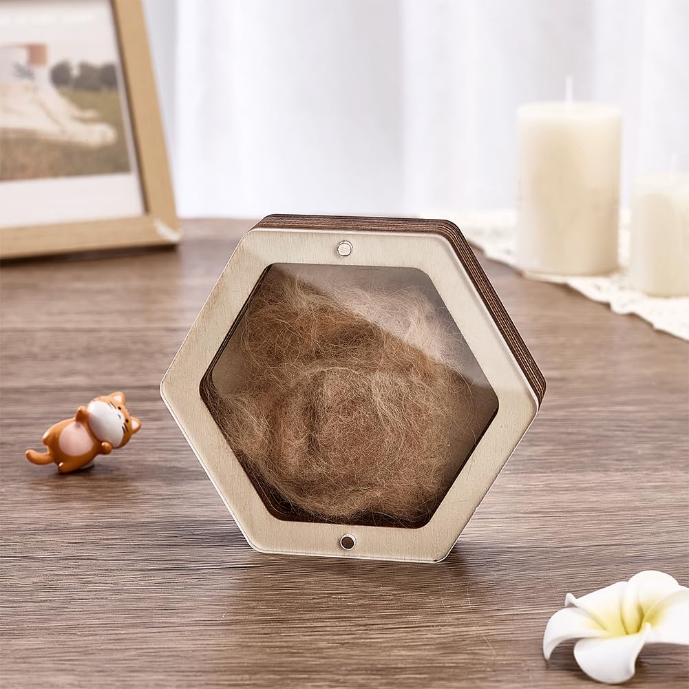 PH PandaHall Pet Hair Keepsake Box 3.8x4.3 inch Wood Memorial Box Hexagon Pug Dog Hair Keepsake Boxes Pet Fur Gifts for Dog Cat Memorial Boxes for Pet Lover Family Friends Storing Hair Teeth Ashes - Image 4