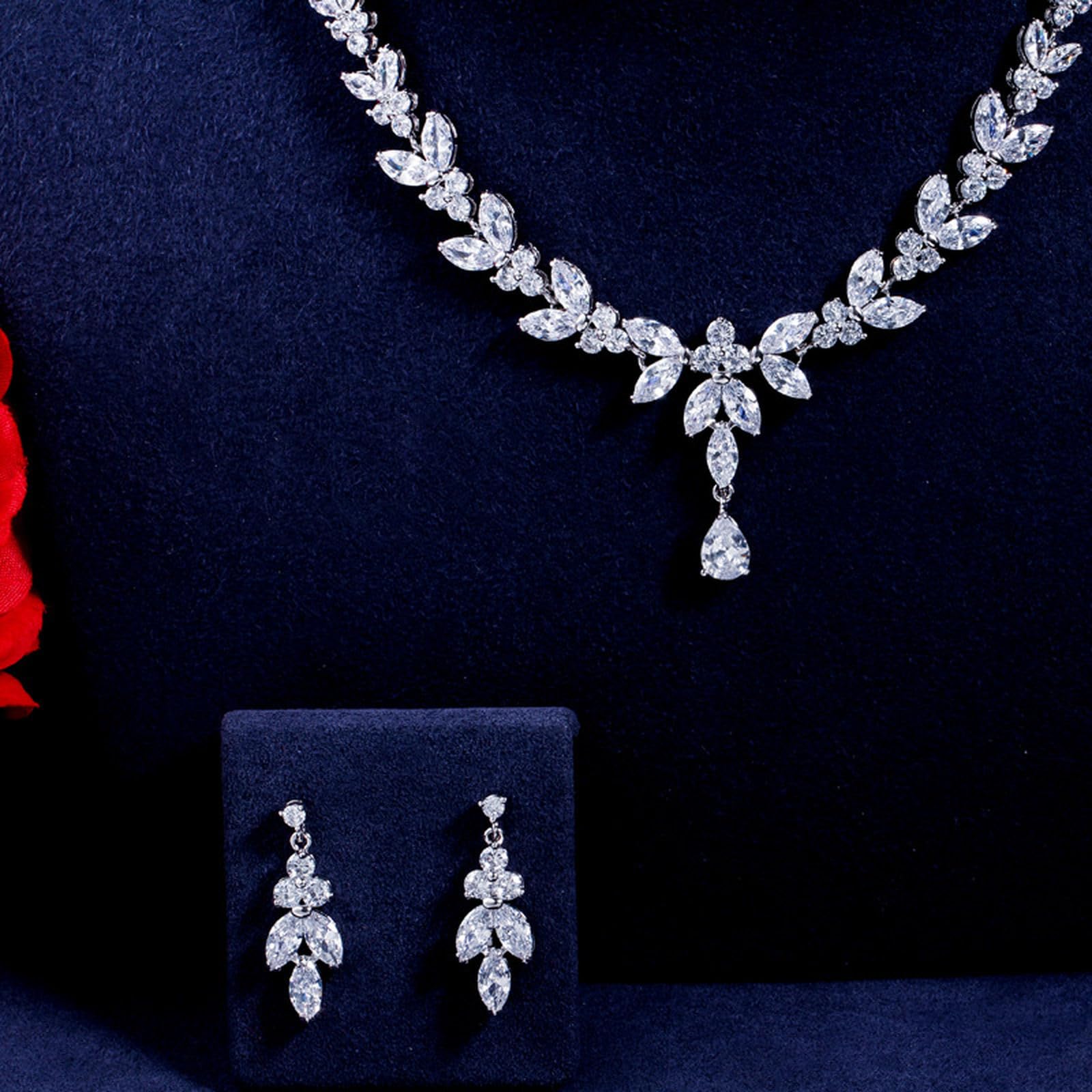Joyería Nupcial de Boda para Mujer, Collar AAA+Zirconio Conjunto de Joyas Libres de Alergia Boda Compromiso Regalo de Cumpleaños, Conjunto de Joyería Nupcial para Mujer para Festival