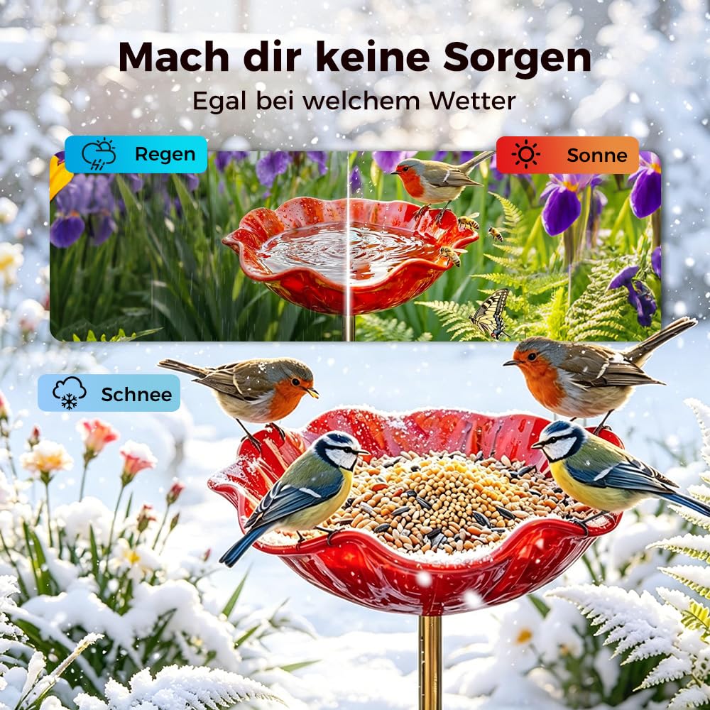 Vogeltränke Winterfest, Gartenstecker aus Metall, Vogeltränke Blume Bienentränke, Vogelfutterhaus Gartenfiguren & Gartenstatuen Gartendeko für Draußen (4 Pcs)