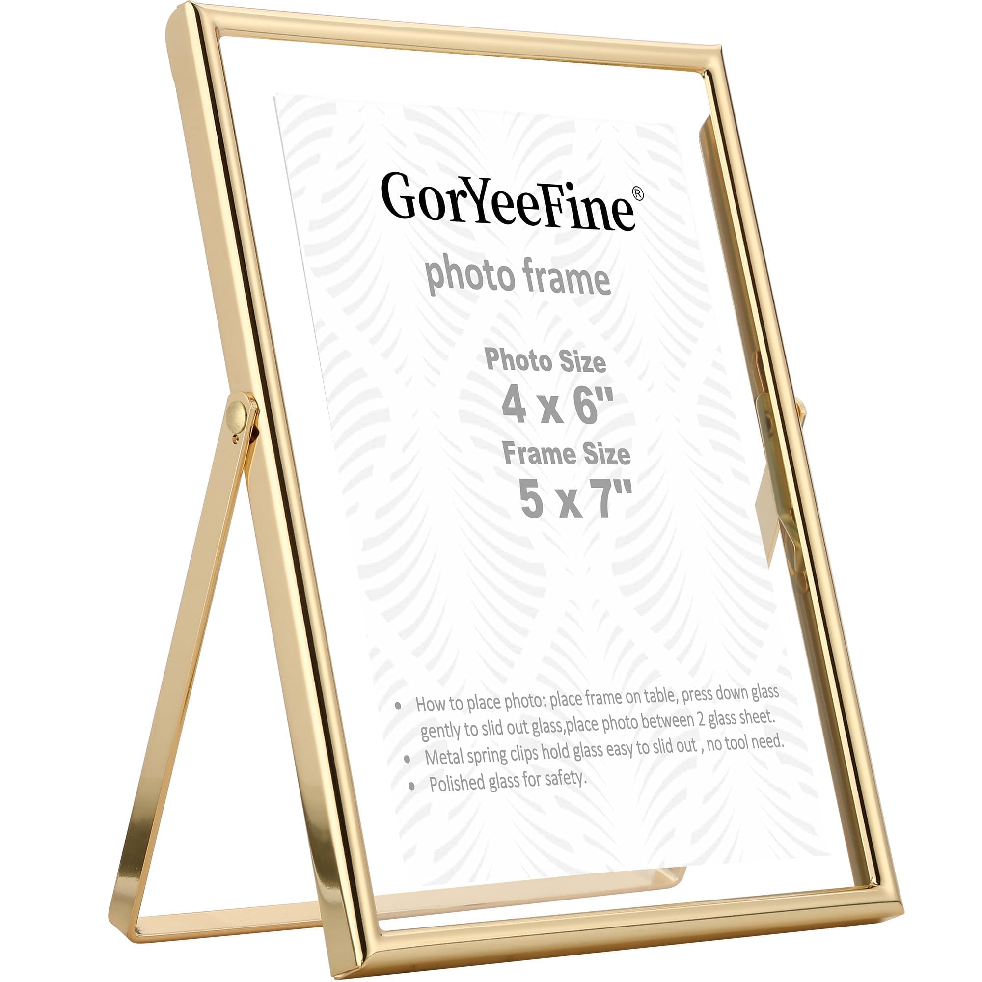 Gold 5x7 Floating Picture Frames for Photo Sizes(3.5x5& 4x6) Adjustable Tabletop/Shelf Display Picture Frames,Classy Wedding Frame,Thanksgiving,Christmas,Home & Office Decor
