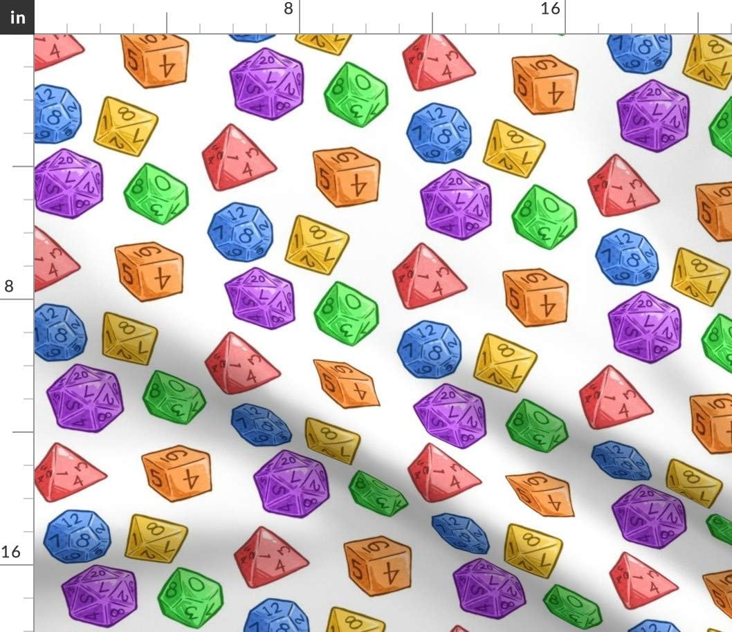 Spoonflower Fabric - Rainbow Dice White LGBT Geek Pride Nerd Game Abstract Printed on Petal Signature Cotton Fabric by The Yard - Sewing Quilting Apparel Crafts Decor