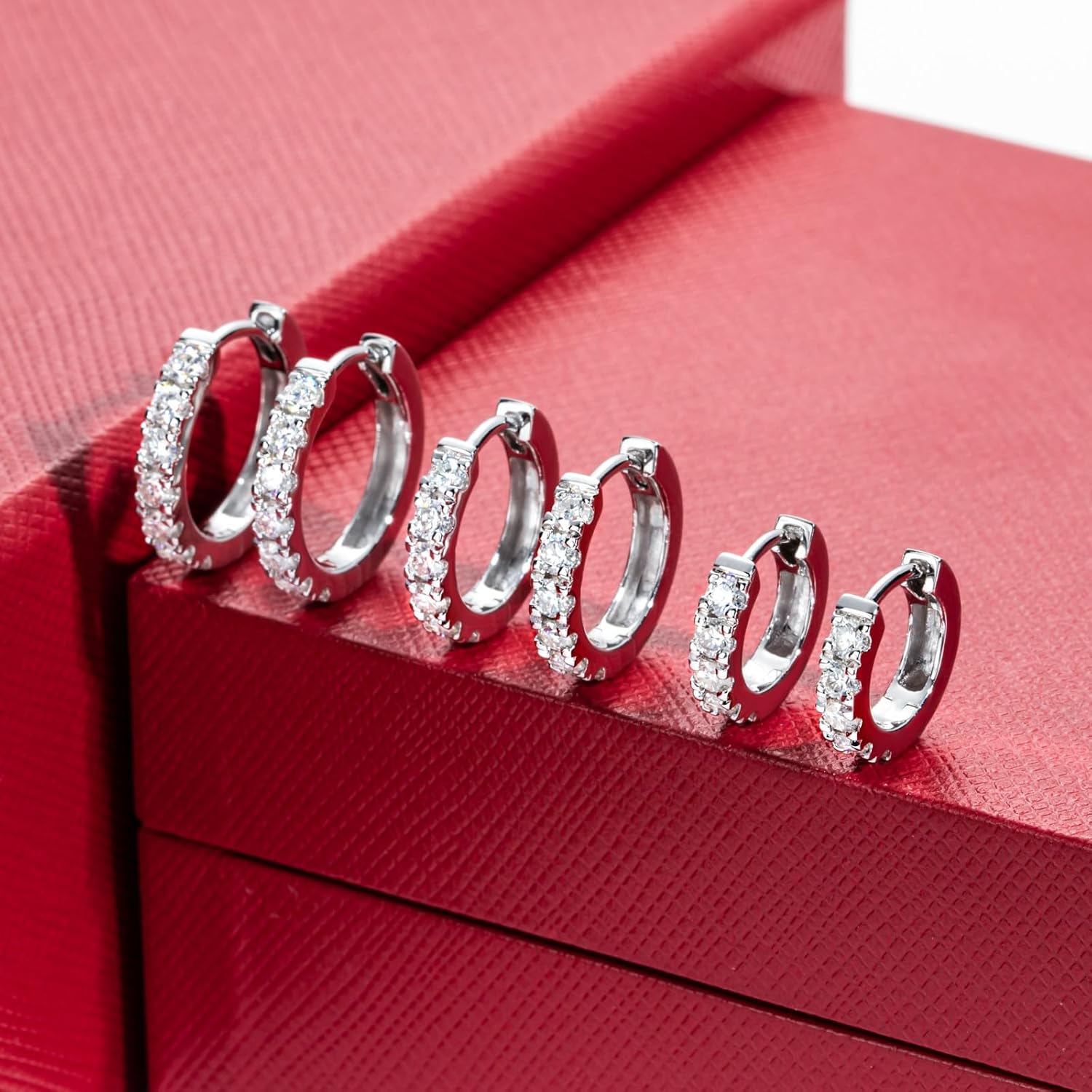 14K Solid White Gold Moissanite Hoops Women's Earrings - Image 9