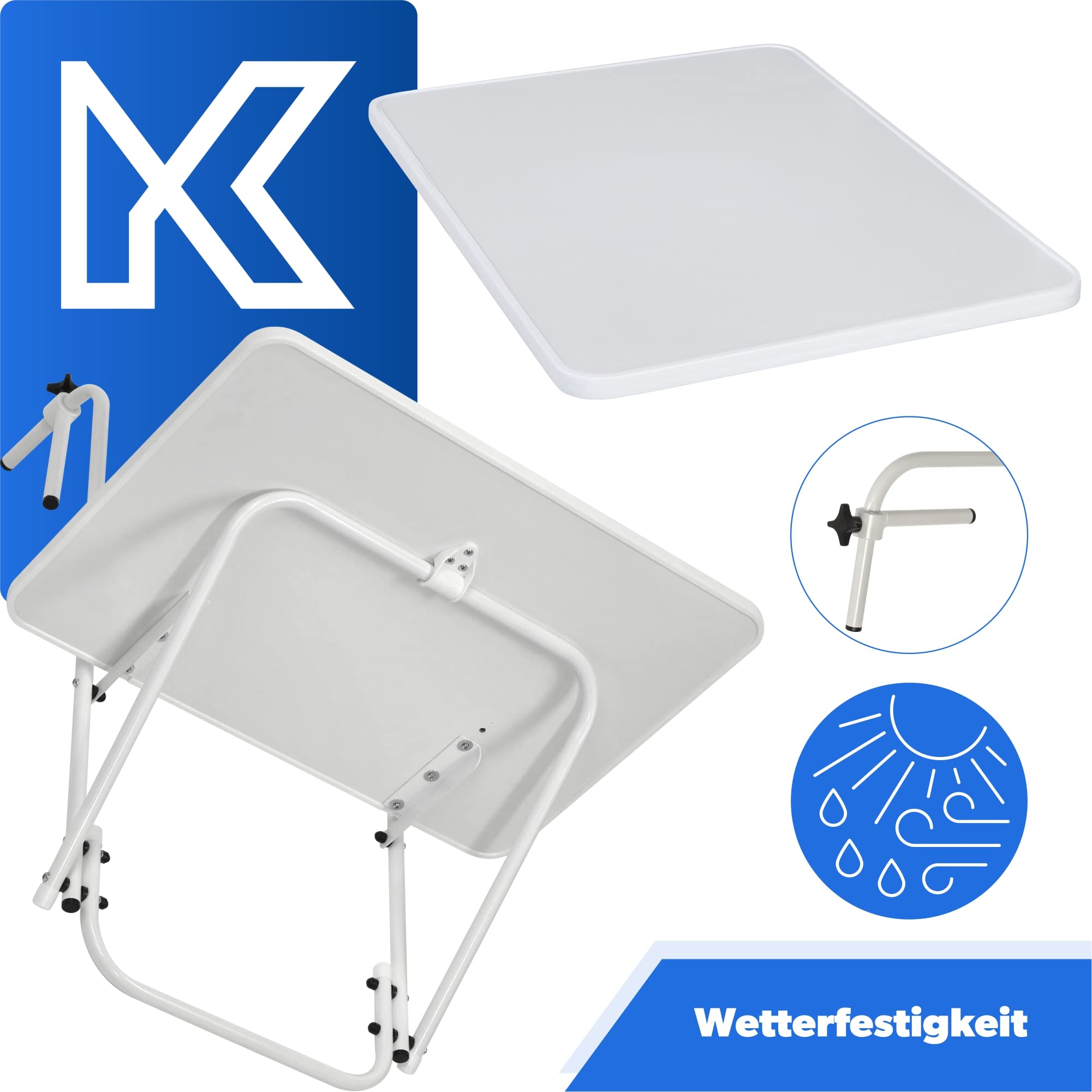 KADAX Hängetisch, Witterungsbeständiger Klapptisch für Balkon, Verstellbarer Balkonhängetisch, Balkontisch zum anhängen, klappbarer Tisch (40 x 60 cm, Weiß)