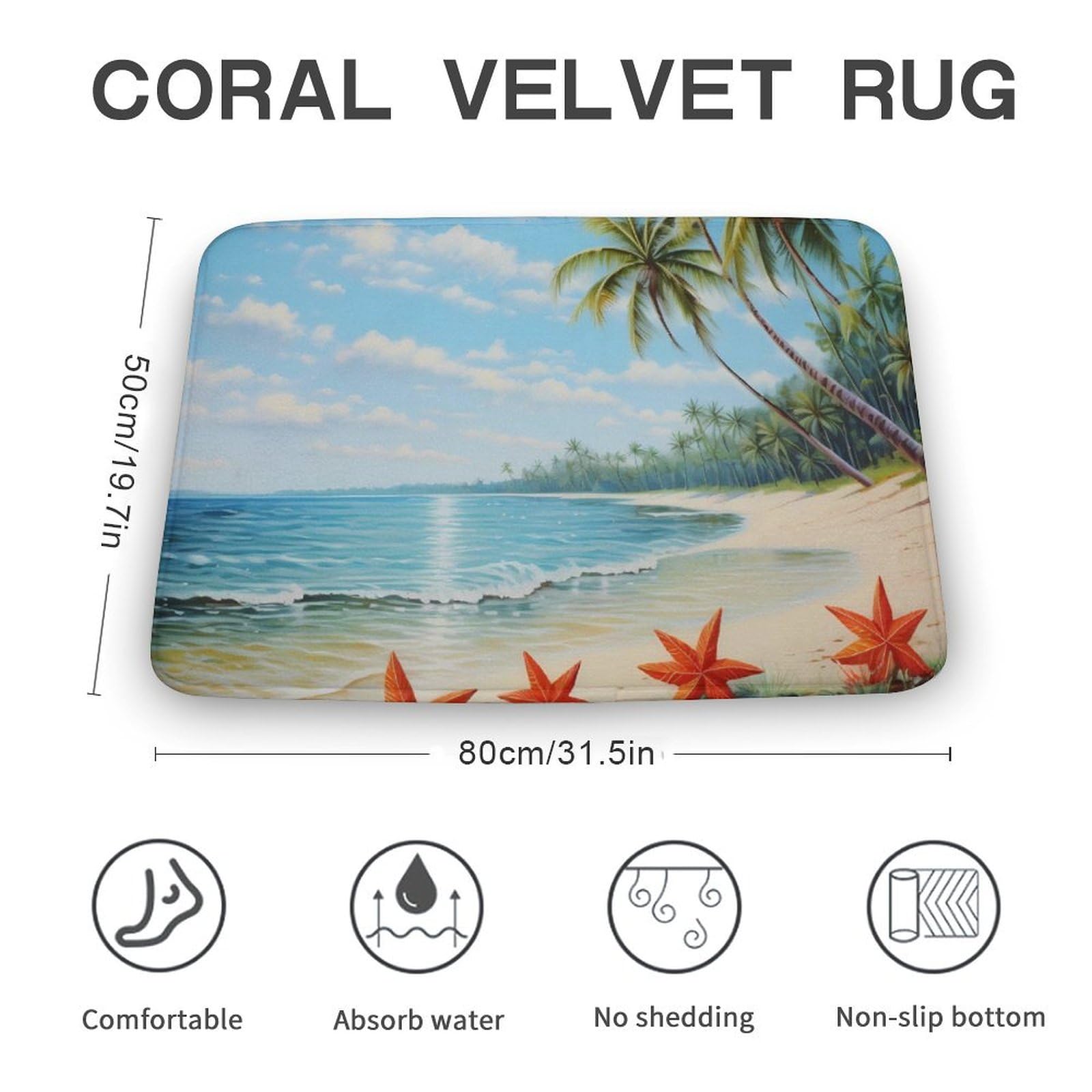 Beach Starfish Sea Animal Coral Velvet Rugs Non-Slip Bathroom Rugs Soft Kitchen Rug Floor Carpet for Home Decor 19.7