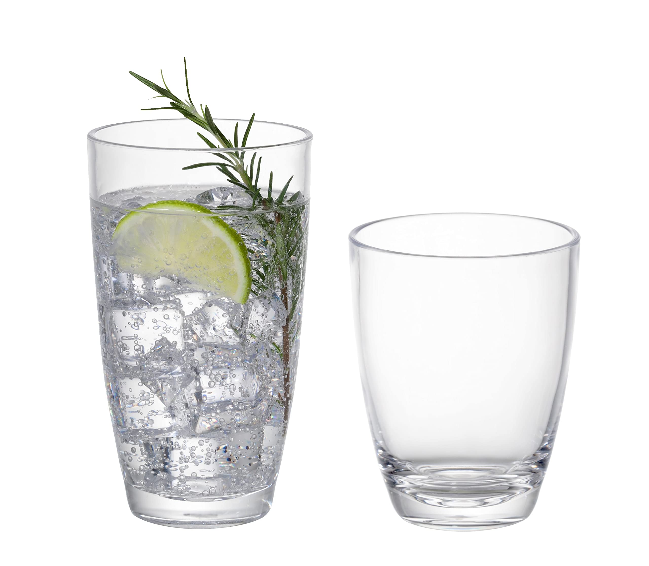 KLIFA- ETON- 15.2 & 20.8 ounce, Set of 8, Acrylic Tumbler & Highball Drinking Glasses Cups, BPA-Free, Stackable Plastic Drinkware, Dishwasher Safe, Clear