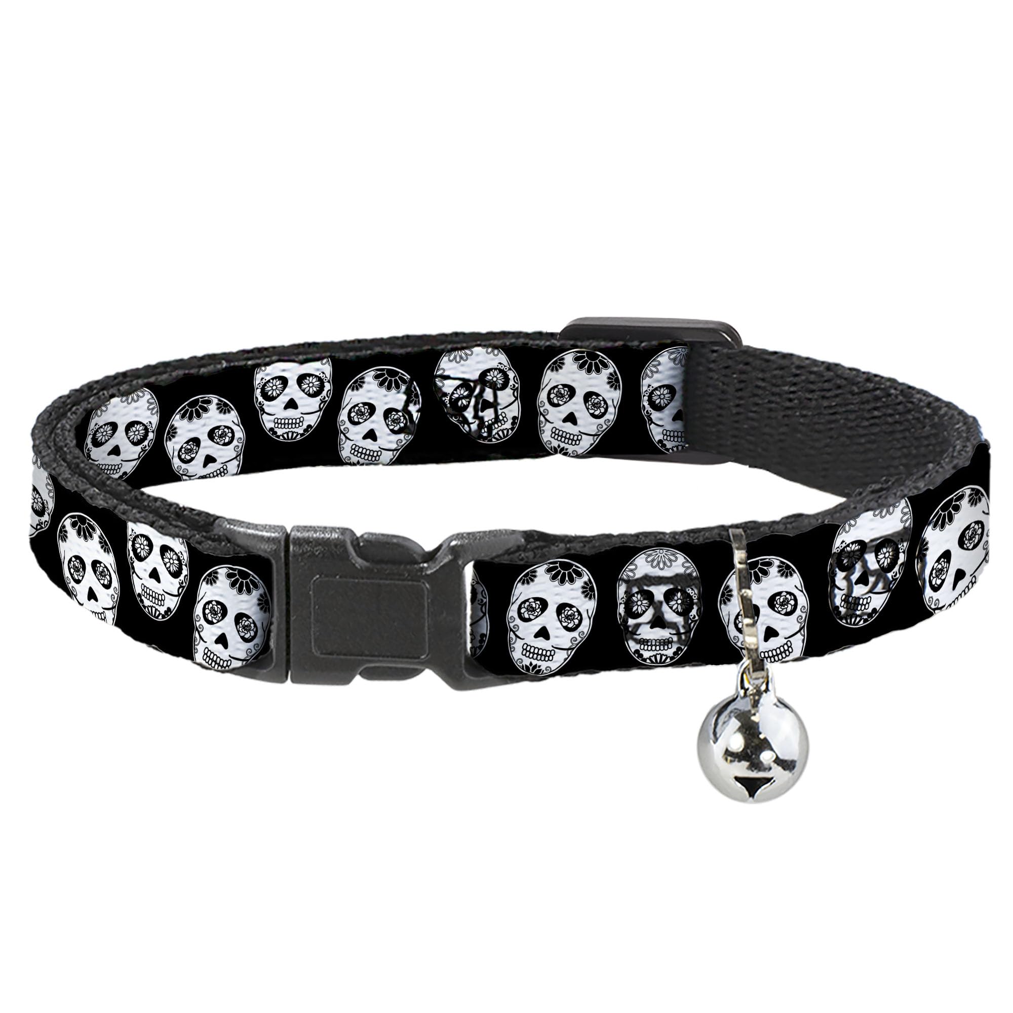 Collar para gato ligero de 1,27 cm de ancho con estampado de calaveras de azúcar