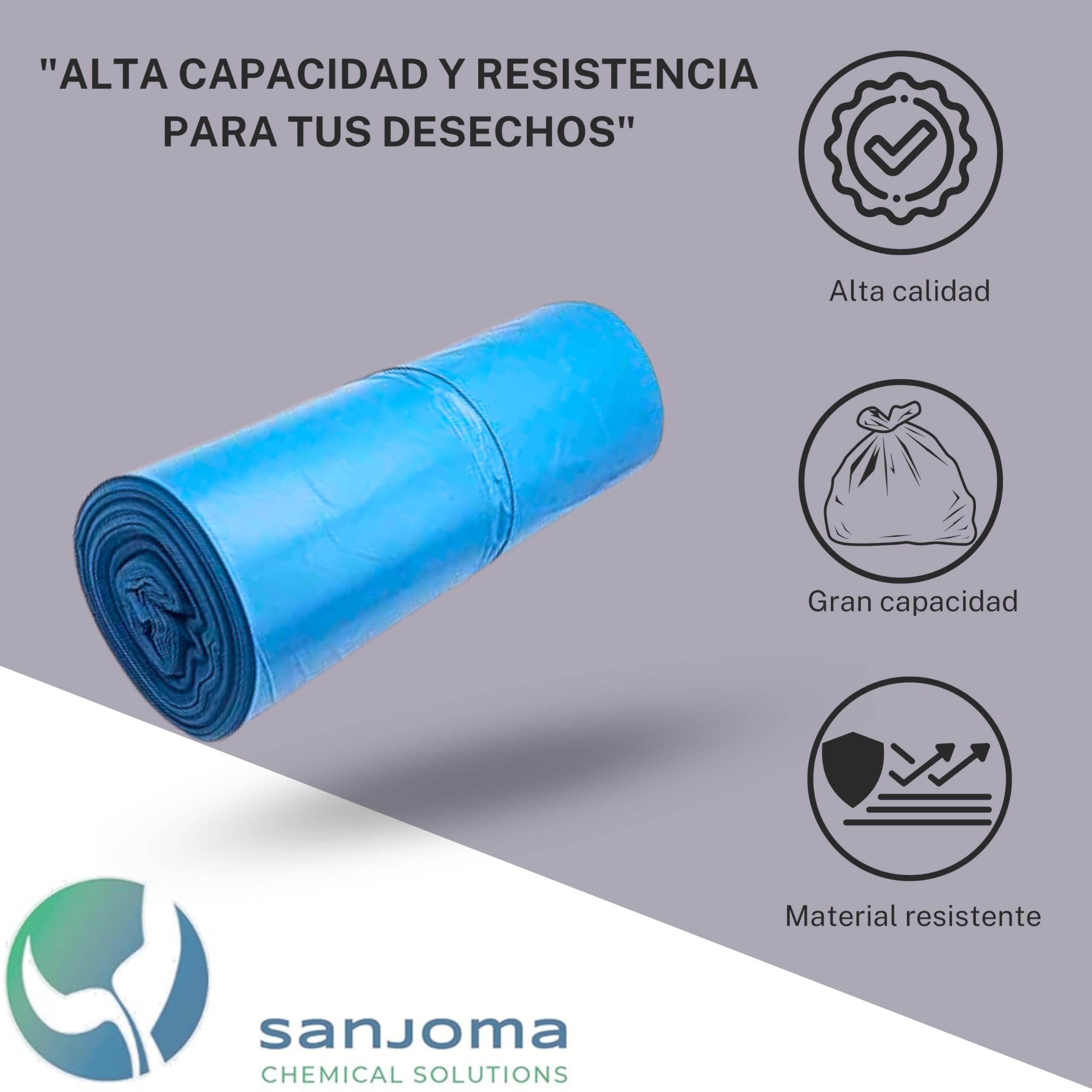 12 Rollos de bolsas de basura azul 100L (85x105 cm) - Galga150 (Extra Fuerte) ecológicas y compostables – 25 bolsas por rollo