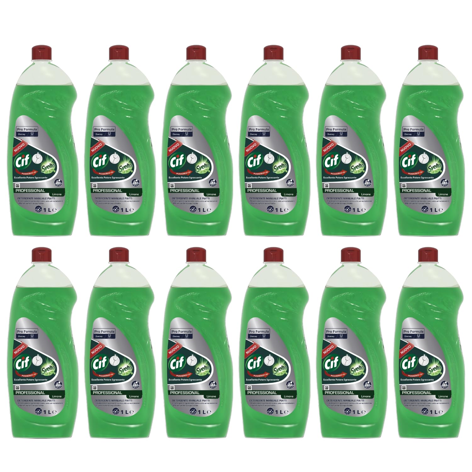 Cif powered by Svelto | 12 x 1L (12 Litri) Detergente Manuale Piatti profumo di Limone, Pro Formula, Elevato potere Sgrassante contro unto ed incrostazioni - Efficace anche in Acqua Fredda