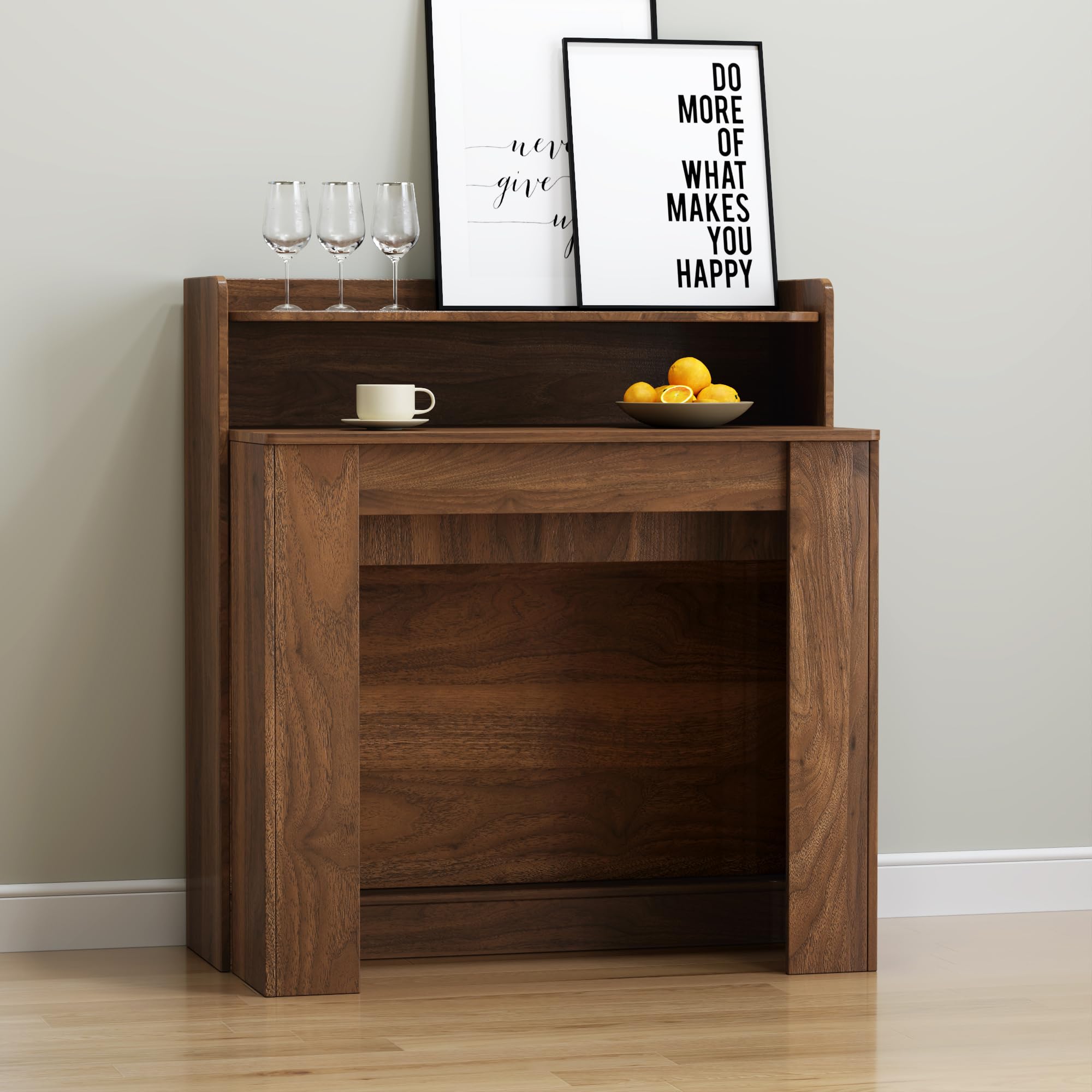 HOMBIX Transformer Table, Expandable Dining Table for 2-9 People, Folding Console Table Space Saving Furniture for Small Apartments, Walnut