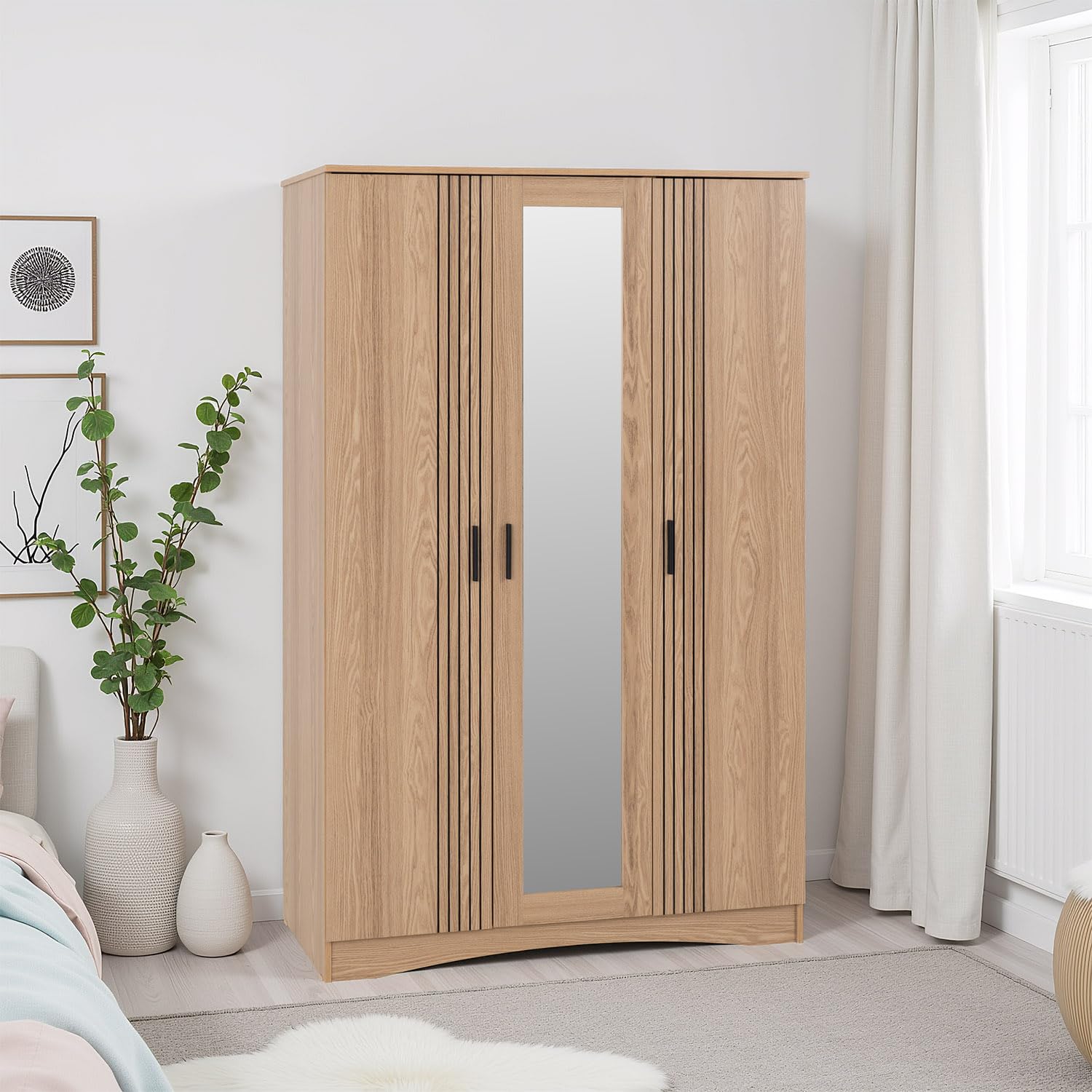 Seconique Tessa 3 Door Mirrored Wardrobe in Natural Oak Effect