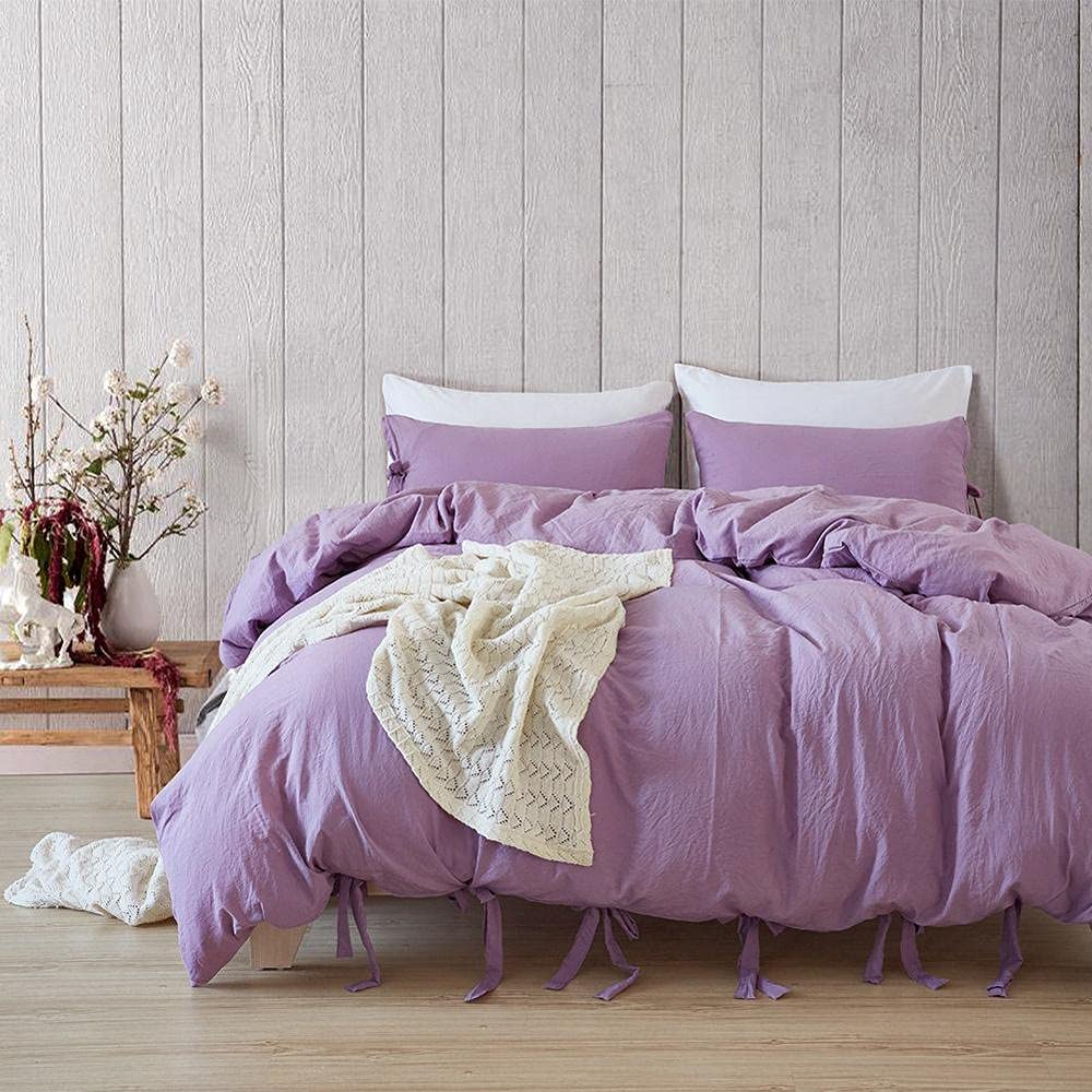 Housse de couette literie couleur unie set papillon taie d'oreiller