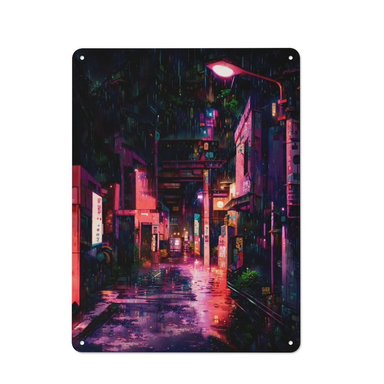 Junmoney Rainy Nights Tin Sign 40X30cm With For Living Room Wall, Retro Decor, Gift Idea At Christmas For Living Room Decor Lovers