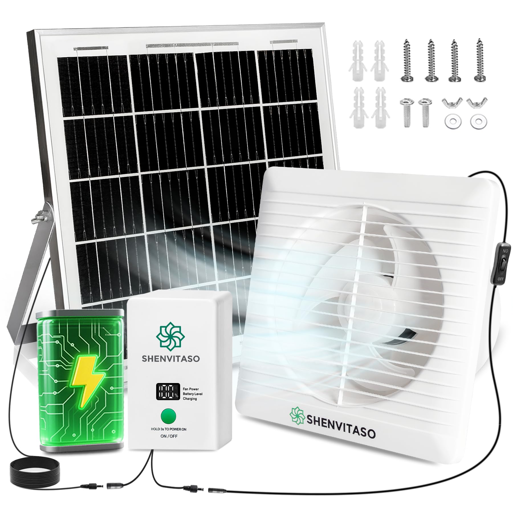Kit de ventilador de escape alimentado por energía solar, ventilador de ventilación de 25 W 8 pulgadas con batería de 7500 mAh, 430 CFM, IP44 impermeable, para gallinero, invernadero