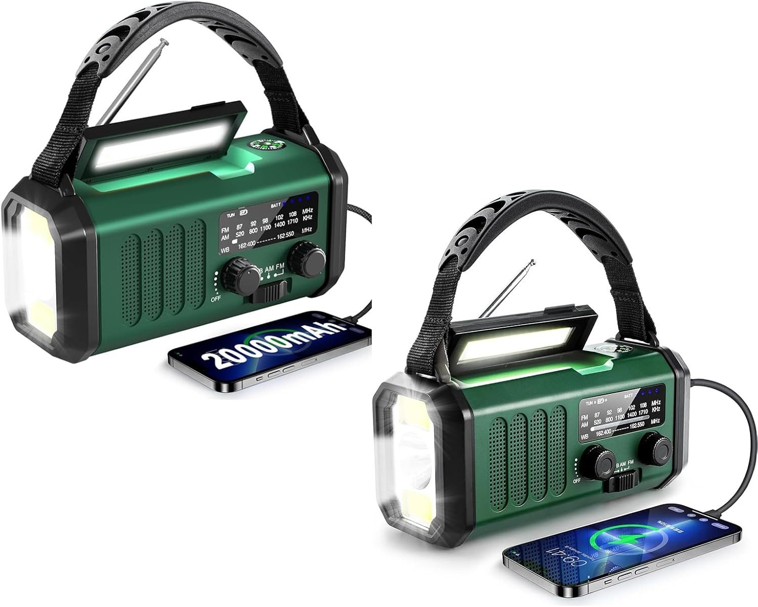 Leaton Emergency Hand Crank NOAA Weather Radio with Solar Charging 20000mAh & 10000mah Battery Built-in Flashlight, Reading Light & SOS Alarm AM/FM Weather Bands Compact & Portable for Camping