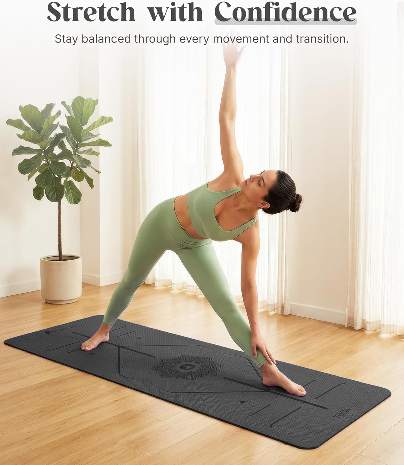 ROMIX Pro Yoga Mat Thick 6mm (1/4 inch), 72"L x 24"W Non-Slip Workout Mat with Alignment Lines, Large Yoga Mats for Women Men With Carry Bag, Exercise Mats for Home Workout Training Equipment
