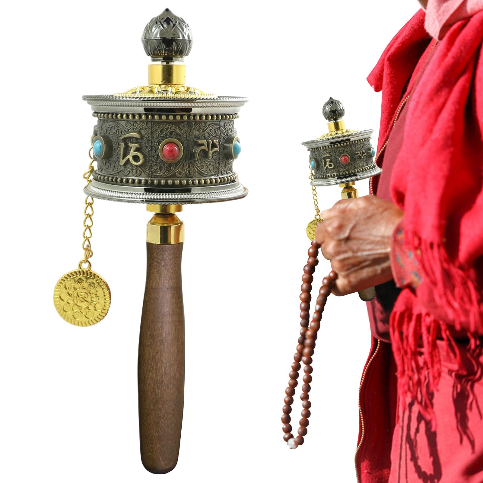 Rueda de oración de mano y decoración de atención plena para escritorio de oficina