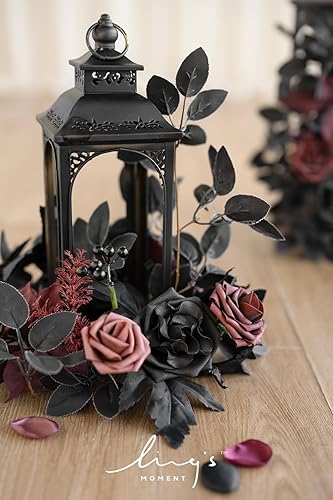 Miniatura 3 de Ling's moment Paquete de 6 guirnaldas de flores artificiales de 2 pies, farol negro y burdeos, centros de mesa de flores, decoración de pasillo de