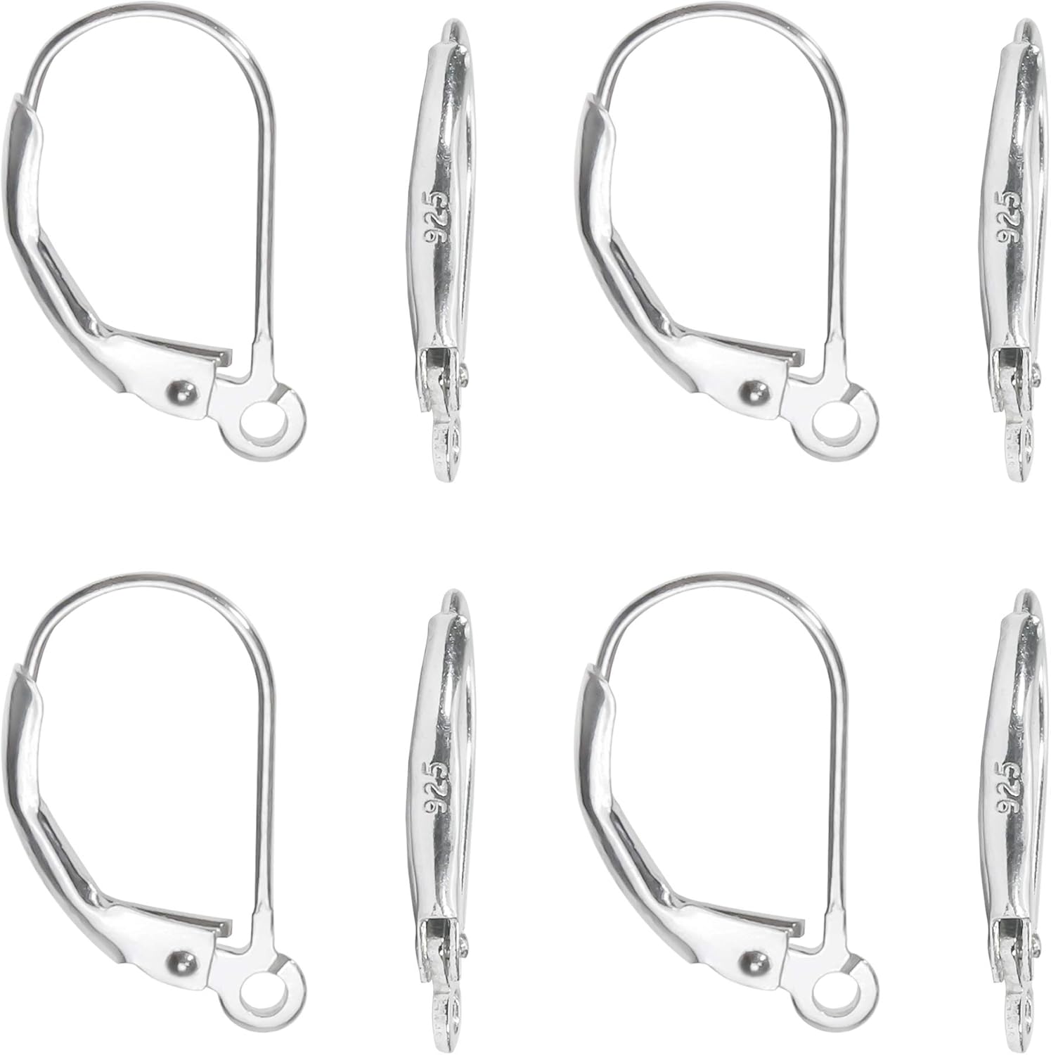 8pcs 925 Sterling Silver Leverback French Earring Hooks Hypoallergenic Dangle Earwire Findings 16x9mm for Jewelry Making