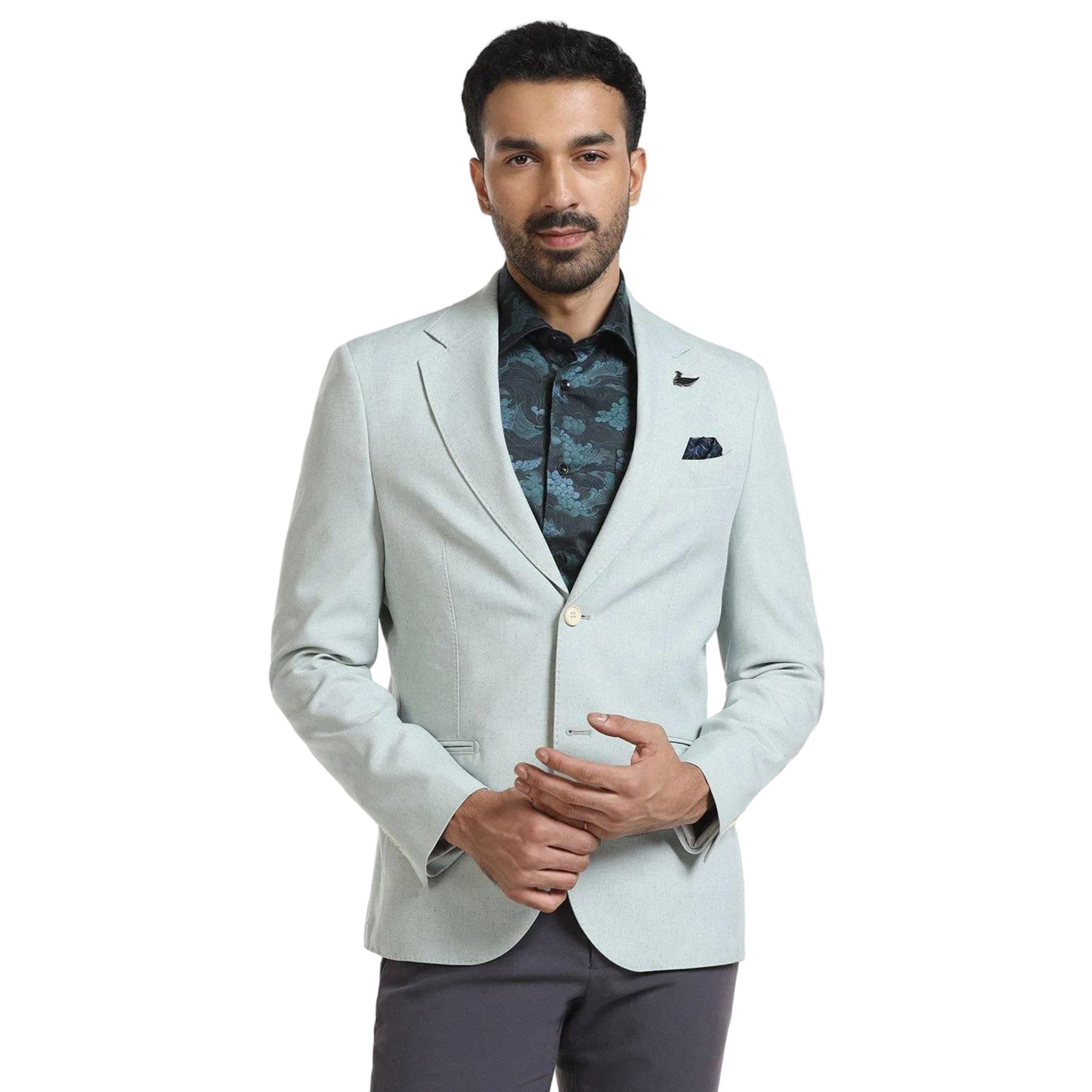 Men Poly-Blend Light Blue Solid Slim Fit Blazer-image-38