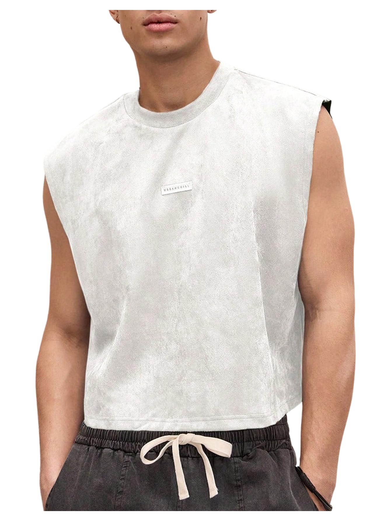 GORGLITTER Men's Sleeveless Cropped Shirt Crewneck Boxy Crop Top Streetwear