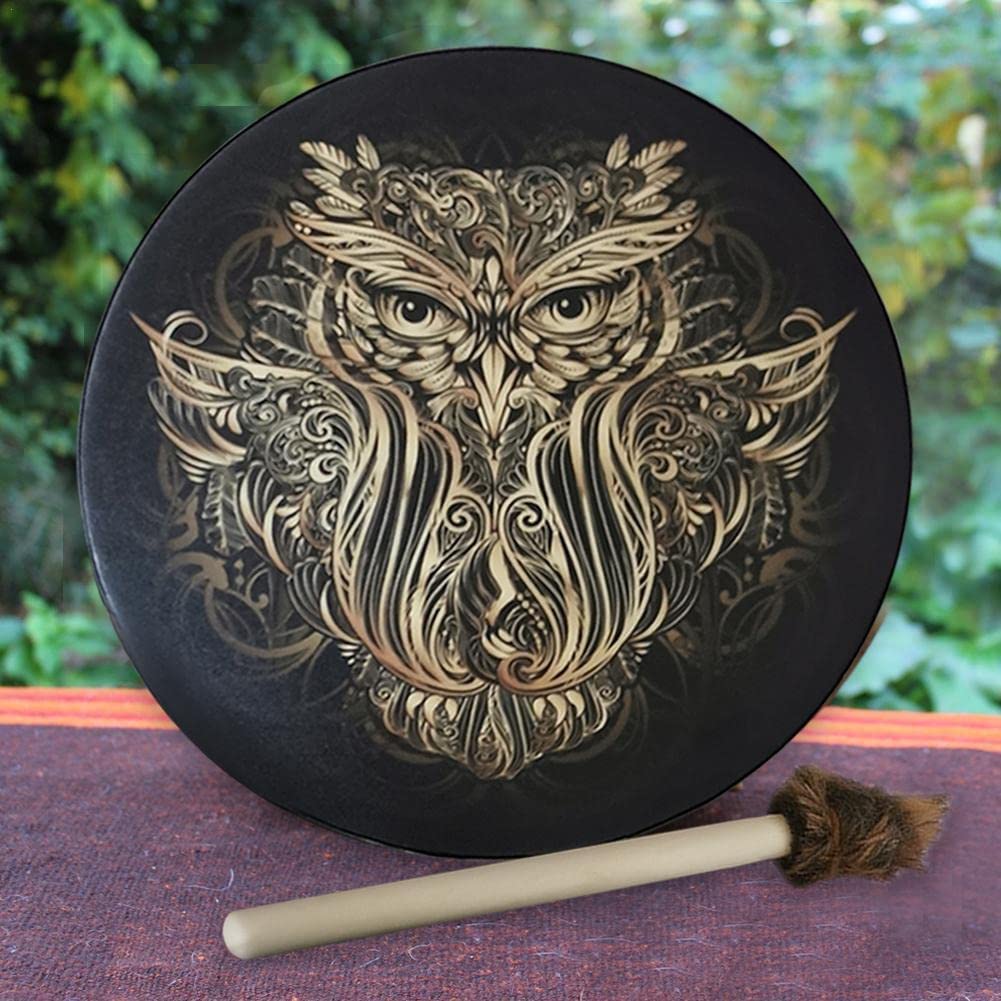LIOONS Tambour de chaman Classique 25 cm Arbre de Vie Musique spirituelle Tambour éthéré Tambour d'aigle en résine avec Baguettes de Tambour Tambour Adulte Fait à la Main