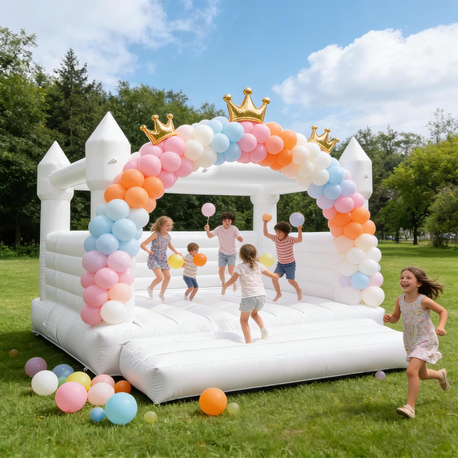 13x13x10ft Commercial Grade White Bounce House Castle, Upgraded Reinforced Beams, PVC Inflatable Bouncer for Adults & Kids with 800W Blower, Indoor Outdoor for Wedding Birthday Party Family Gathering