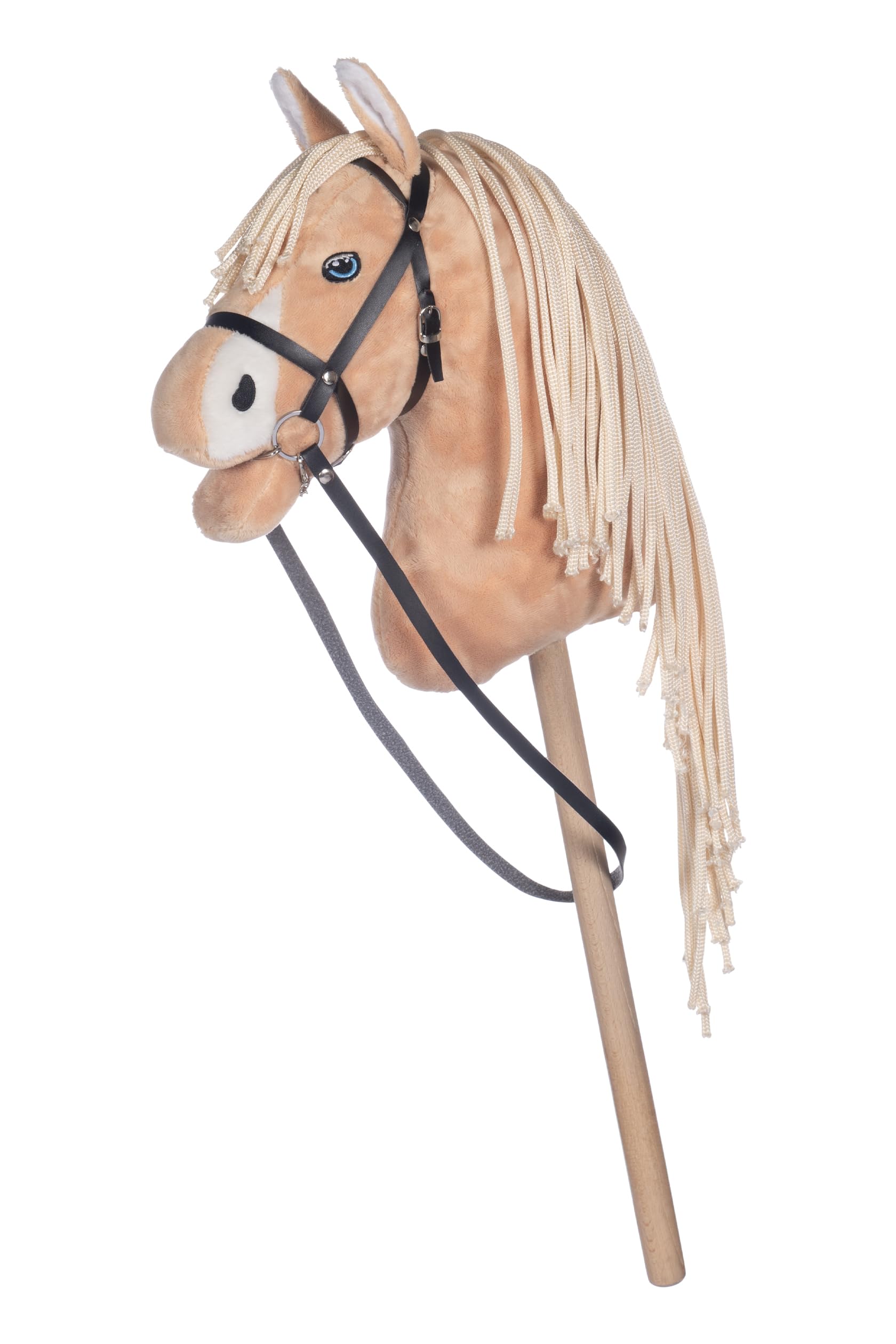 HKM Kids Hobby Horse, Palomino, Beige, mit Halfter und Führstrick in Dunkelblau, Steckenpferd für Kinder, Pferde Spielzeug