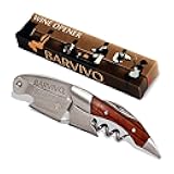 Barvivo Wine Bottle Opener with Double Hinged Corkscrew - 4.5-Inch Manual Wine Key with Foil Cutter and Cap Remover - Stainless Steel Bar Key Tool for Bartenders and Servers - Natural Rosewood Handle