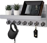 Vista 9 de Soporte para llaves de pared, llave de entrada y soporte para correo con 7 ganchos resistentes para lentes de sol, correa de perro, estante Negro