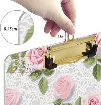 Pink Lace Rose Flowers File clipboard Standard Hole for Volleyball Baseball Coaches Size 9 x 12inches