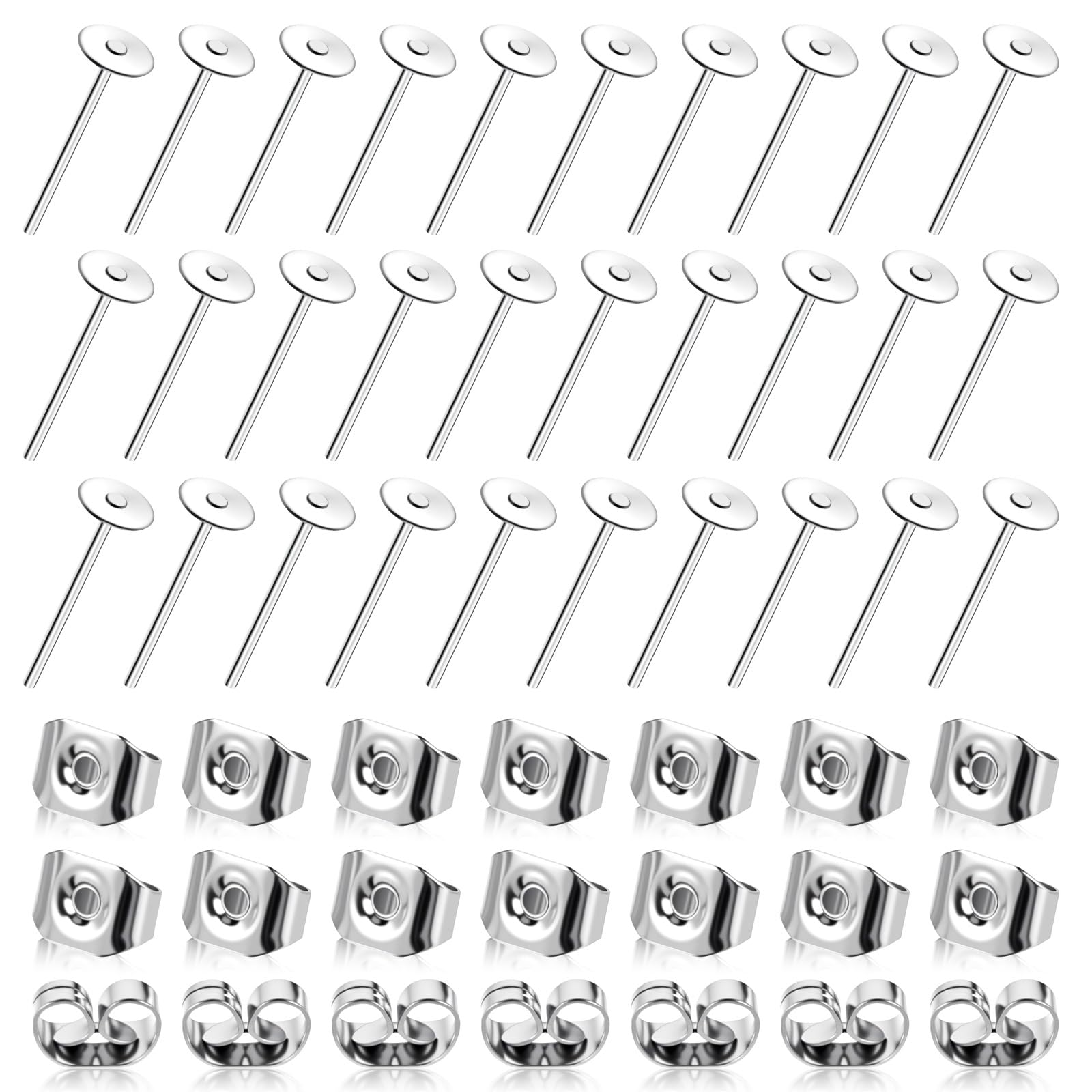 JJUNW 500Pcs Earring Posts, Stainless Steel Flat Pad Hypoallergenic Stud Earrings Blank Earring Pin Studs for Jewelry DIY Making Findings(4 mm)